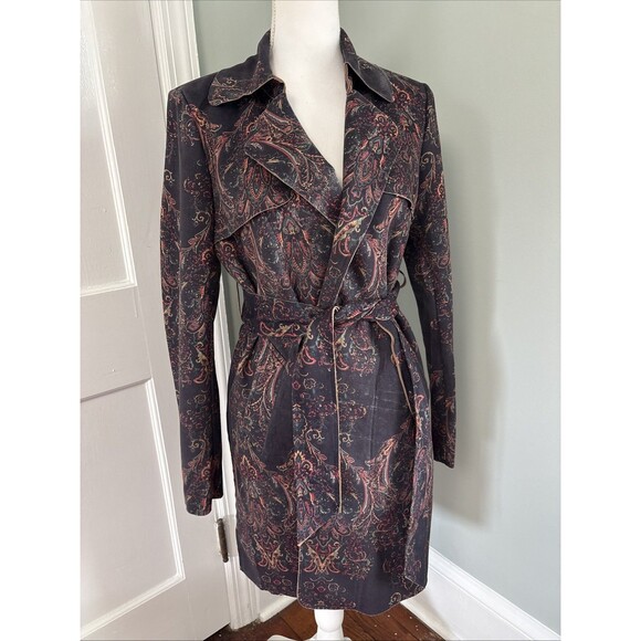 Solitaire Jackets & Blazers - Anthropologie Solitaire Paisley Belted Trench Coat Suede Feel Women's Small